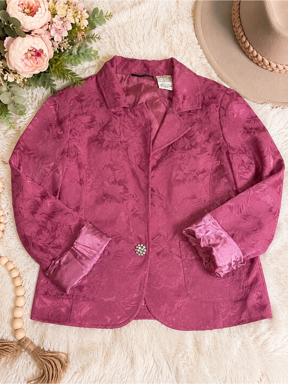 Mary-Kate & Ashley Girls Jacket Blazer Size 14/16 Pink Floral Brocade Dressy